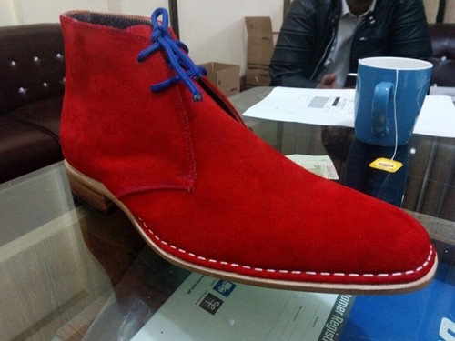 Mens red color suede - red, chukka
