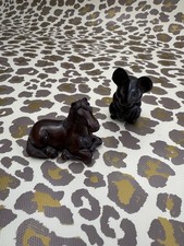 2 Vintage Carved Wooden Animal Figures: Rat/Mouse & Pony/Horse  Japanese Netsuke