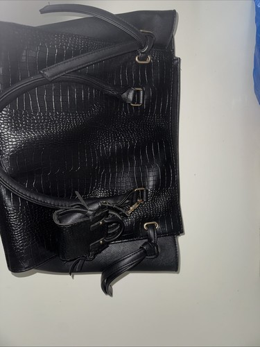 Black faux leather tote - tote, bag