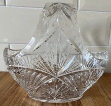 Vintage Heavy Cut Crystal Basket, Fruit Bowl with Handle