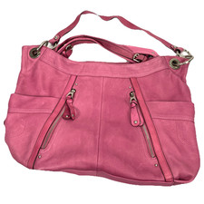 B. Makowsky Leather Metal Purse Handbag Tote Pink Cheetah Interior Hobo Bag