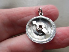 VINTAGE CUTE SILVER TONE MOVING ROULETTE WHEEL NUMBER DICE SPINNER CHARM PENDANT