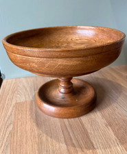 Vintage hand turned oak pedestal fruit bowl 26cm diameter