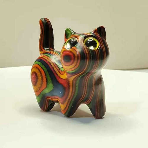 Wooden cat statue colourful - cat,