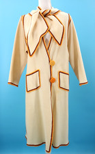 VTG Women's 20s Cream W/ Yellow & Brown Trim Long Wool Sweater / Coat S/M 1920s