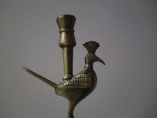 Old Indian small brass Hindu home altar shrine - peacock worship candlestick