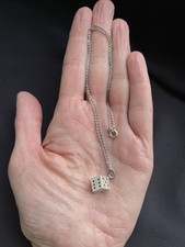 Vintage Sterling Silver Dice Charm Pendant Chain Necklace