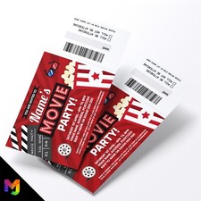 Personalised Movie Party Film Cinema Ticket Style Invitations | Perforated Stub