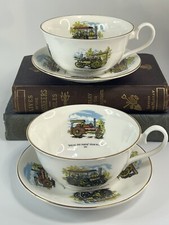 Tea For Two Cup And Saucers-Royal Jackson Bone China-Steam Trains