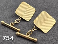 4.39g 9ct Yellow Gold T-bar Cufflinks Pair 375 9kt Vintage Hallmarked Inc Chains