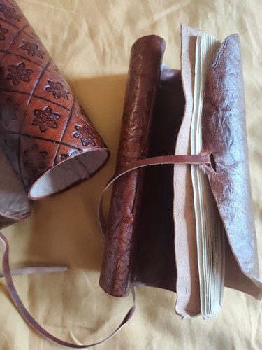 Embossed leather scroll holder - embossed,