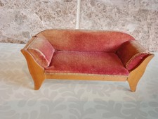 Antique Vintage Dolls' House German Furniture Miniatures Velvet Small Sofa