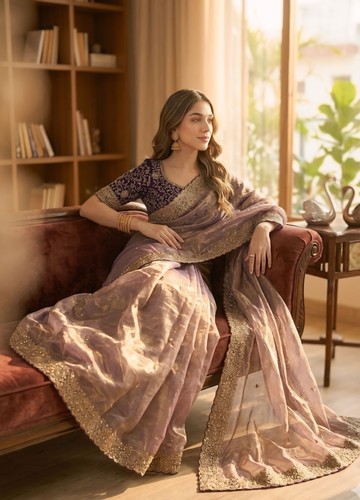 Dusty mauve designer saree - designer,