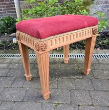Antique Ottoman Stool Late Gustavian 1800s Upholstered Wood Carved Legs