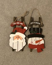 Santa & Snowman On Sleigh Wooden Christmas Tree Decorations
