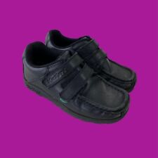 KICKERS Fragma Kids Strap Leather School Shoes, Hoop/Loop, Black, UK 12 Y/EU31