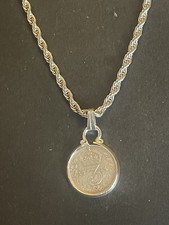 Silver Threepenny Bit King George V. 1914 Mounted To Make Necklace Beautiful
