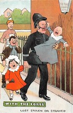POSTCARD COMIC POLICE WITH THE FORCE  LOST STOLEN OR STRAYED