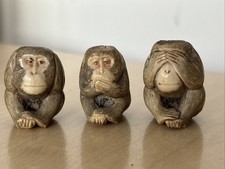 ANTIQUE JAPANESE CARVED NUT 3- Monkeys (See, Speak and Hear No Evil) @ 1900