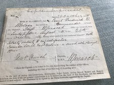 1885 ORIGINAL SIGNED CAPTAIN HMS MONARCH COUNT METAXA ROYAL NAVY OFFICER DOCUMEN