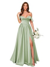 Long Off Shoulder Satin A Line