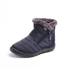 Womens Waterproof Fur Lined Snow Ankle Boots Winter Ladies Flat Warm Shoes Size
