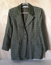 Jacques Vert Blazer Jacket Green Wool Blend Check UK 14 Velvet Collar