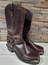 Grinders Leather Cowboy Boots Men's Size UK 9 Brown Square Toe Western Eagle