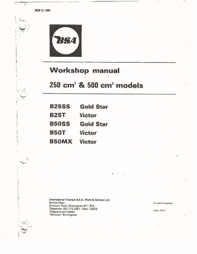 Bsa workshop manual book 1971 - workshop,