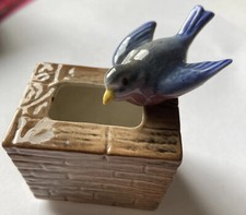 Branksome China Blue Bird Perching on Water Trough Hand Painted Figurine.