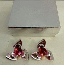VINTAGE 1990's Chloe Narcisse Silver Tone & Pink Tri Petal Clip On Earrings