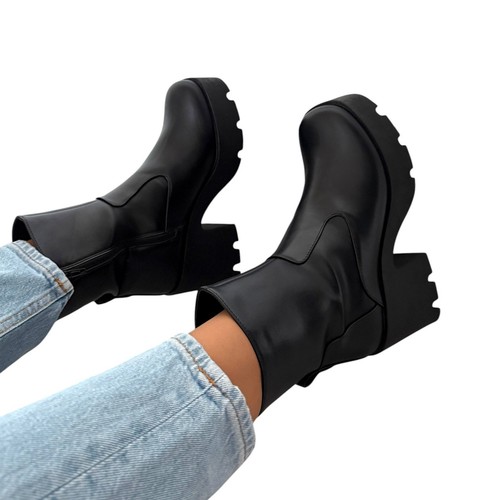 Ladies black chunky platform - black,