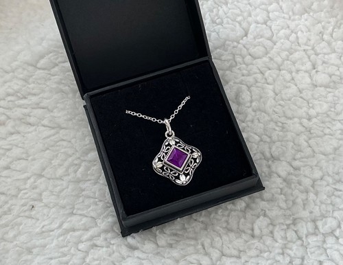 Silver square shaped amethyst - silver,