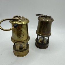 Pair of Vintage Welsh Solid Brass Miniature Miners Davey Lamp 9.5cm Tall