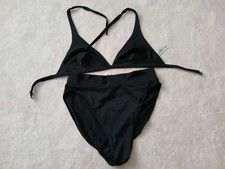 BHS Bikini Size 14 Black 2 Piece, tie neck, high leg