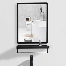 Wall Mounted Bathroom Mirror with Storage Shelf Make-Up Shaving Vanity Mirror