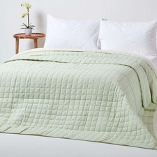 Cotton Reversible Quilted Bedspread Throw 150x200cm Sage Green Cream Single