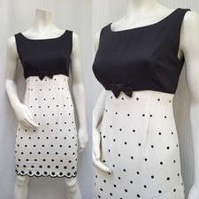 Vintage 1960's LANZ ORIGINALS Black White Polka Dot Wiggle Dress - Size S