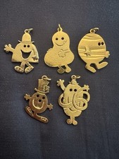 5 X Vintage Mr Men Charms Necklace Pendants 1970s Mr Tickle Mr Bump Mr Greedy