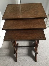 EDWARDIAN Nest Of Tables Antique 3 Side Lamp Tables Burr Walnut And Rosewood 