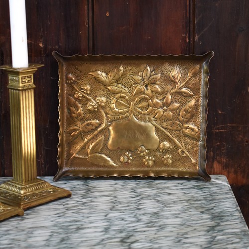 Antique brass repousse tray - antique,