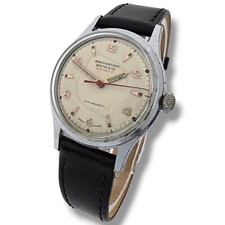 Vintage Bravingtons Wetrista Automatic Mens Watch Black Leather Steel Case