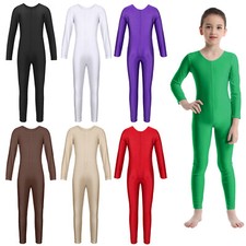Kids Girls Dance Gymnastic Leotards Unitard Full Length Bodysuit Catsuit Costume