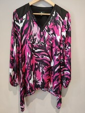 QVC JM Fashion by Julien Macdonald Printed Blouse / Top Pink Leaf Size 10