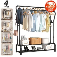 Heavy Duty Double Clothes Rail Rack Garment Hanging Stand Open Wardrobe Shelf UK