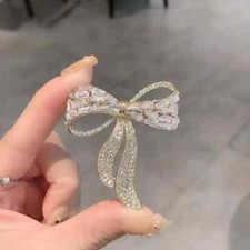Women Bow Tie Zircon Rhinestone Brooch Female Simple Fashion Pin Corsage