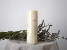 Beige Cylindrical Natural Stone Vase, Elegant Onyx (?) Decorative Flower Vase