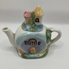 Vintage hand painted house teapot, miniature collectable, good condition