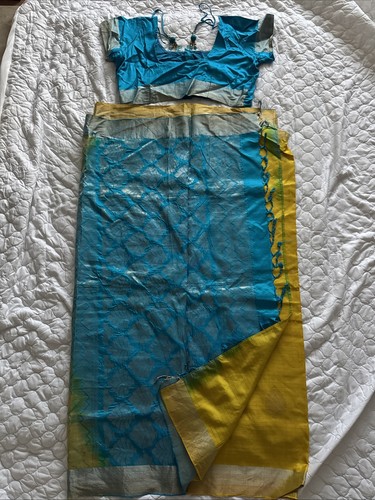 Blue yellow silk saree - blue,