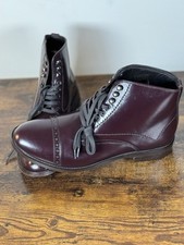 Unisex John White London Burgundy Brogue Ankle Boots High Shine Size UK 8 EUR 42